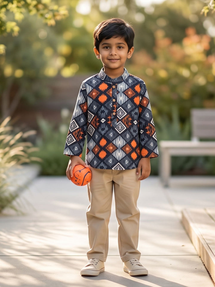 Black Ikat String Short Kurta