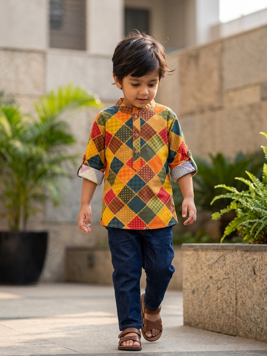 Multicolor Patchwork Short Kurta