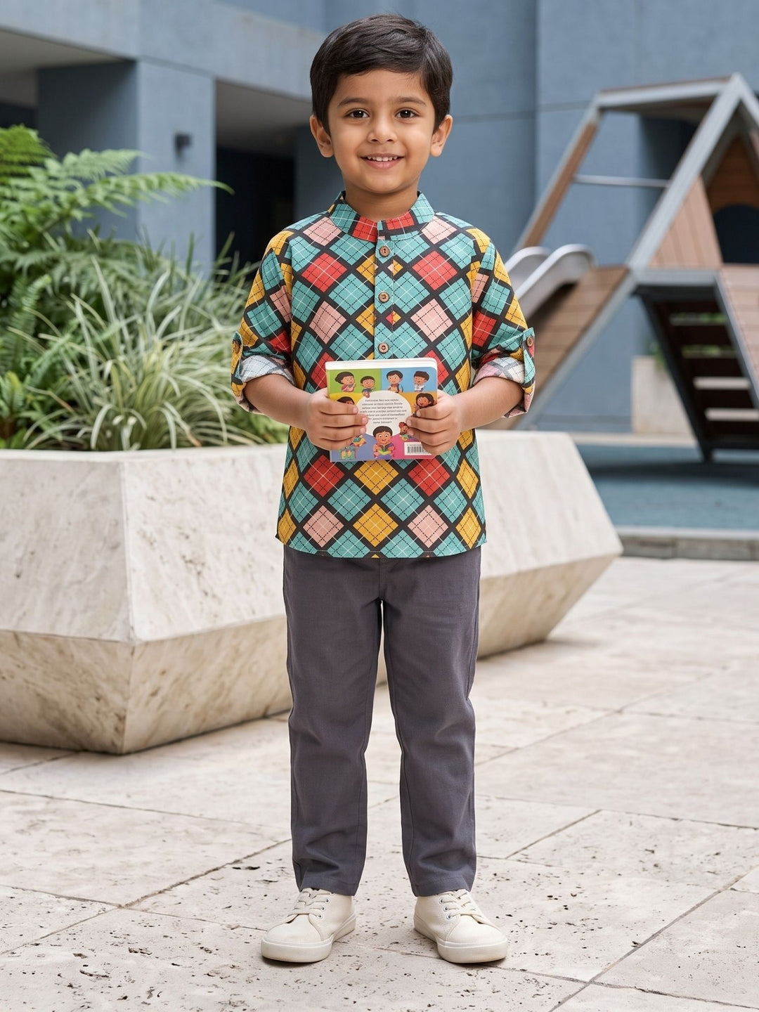 Multicolor Geometric Short Kurta