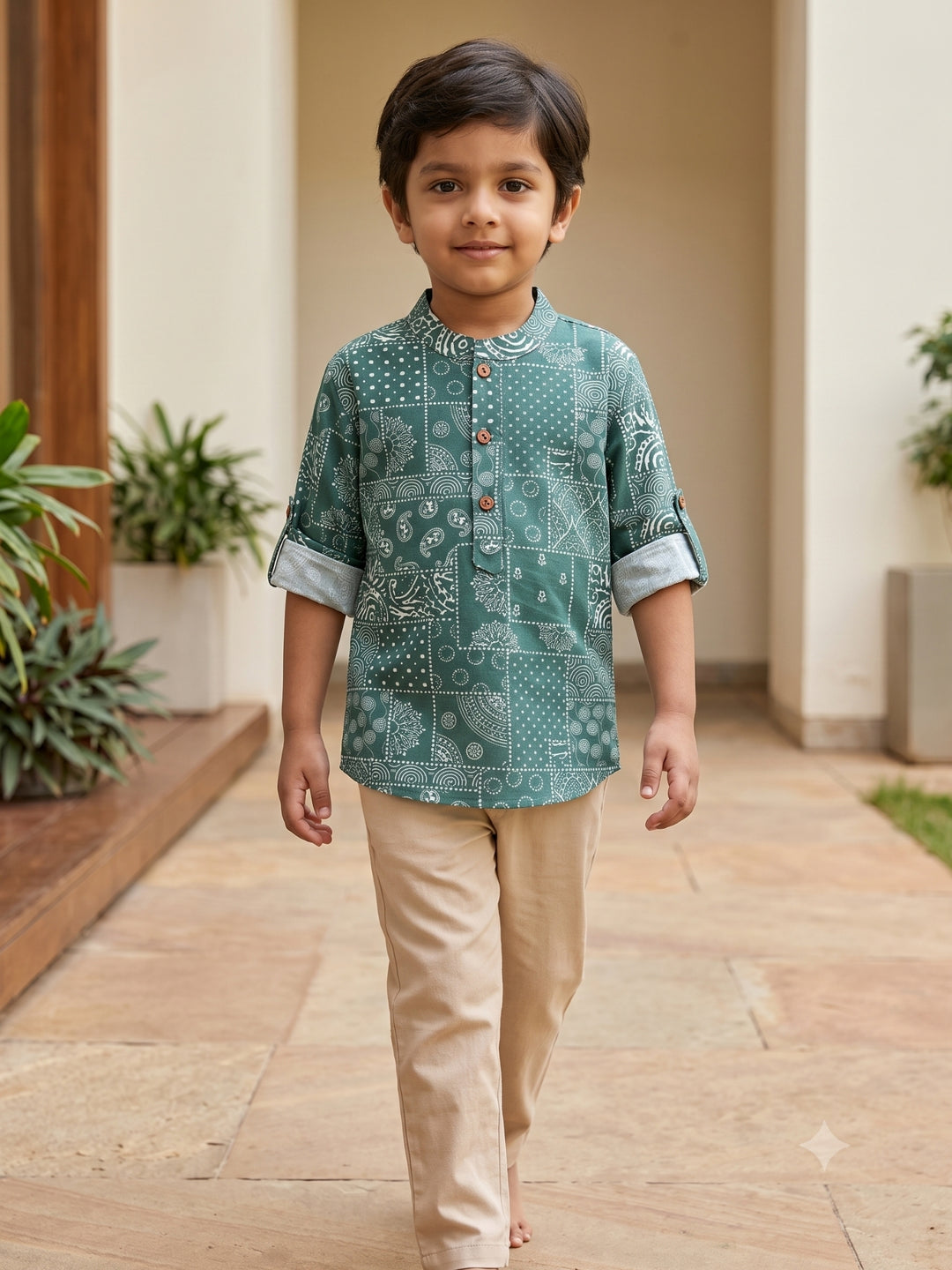 Green Patchwork Short Kurta