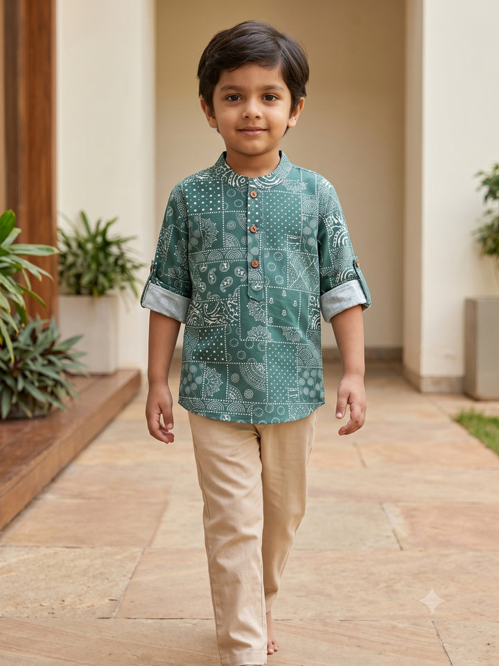 Green Patchwork Short Kurta