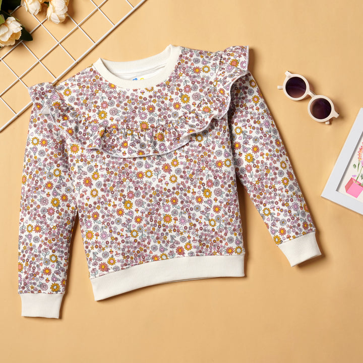 Charming Floral Ruffle Sweatshirt