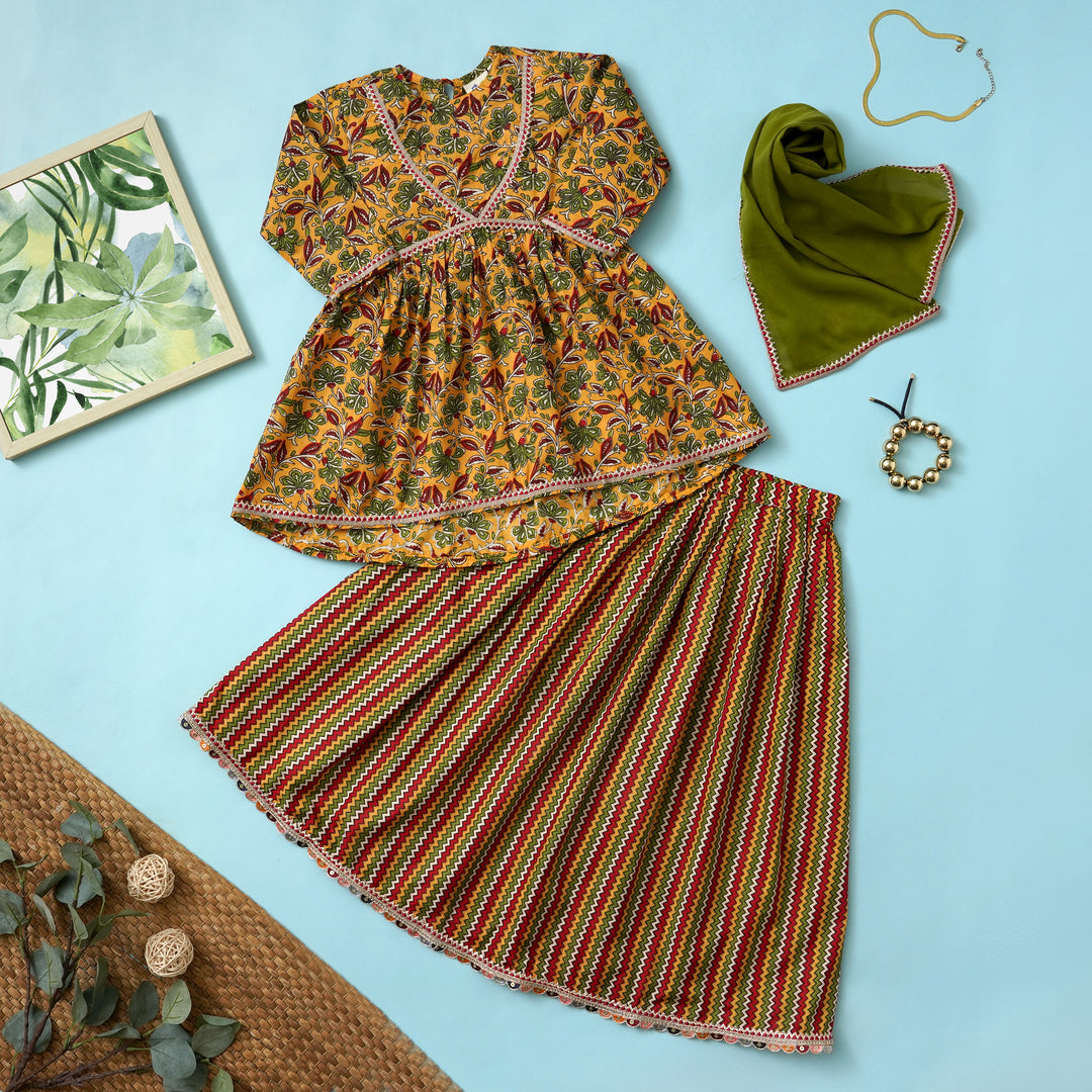 Multicolor Kurti Lehenga Dupatta - Main Image