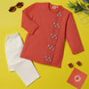 Kurta Pajama - Peach Embroidered with side cut