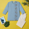 Kurta Pajama - Blue Embroidered with side cut