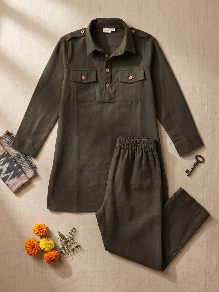 Olive Pathani Kurta Pajama