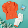 Kurta Pajama - Orange Katha Stitched Embroidered with Middle Cut