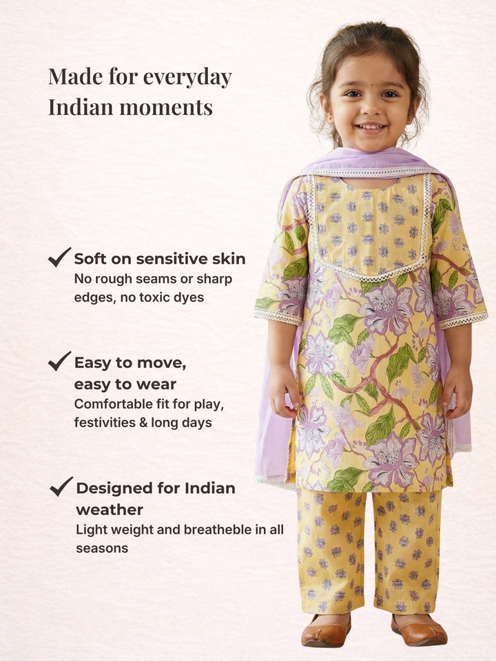 Yellow Floral Print Kurti Set