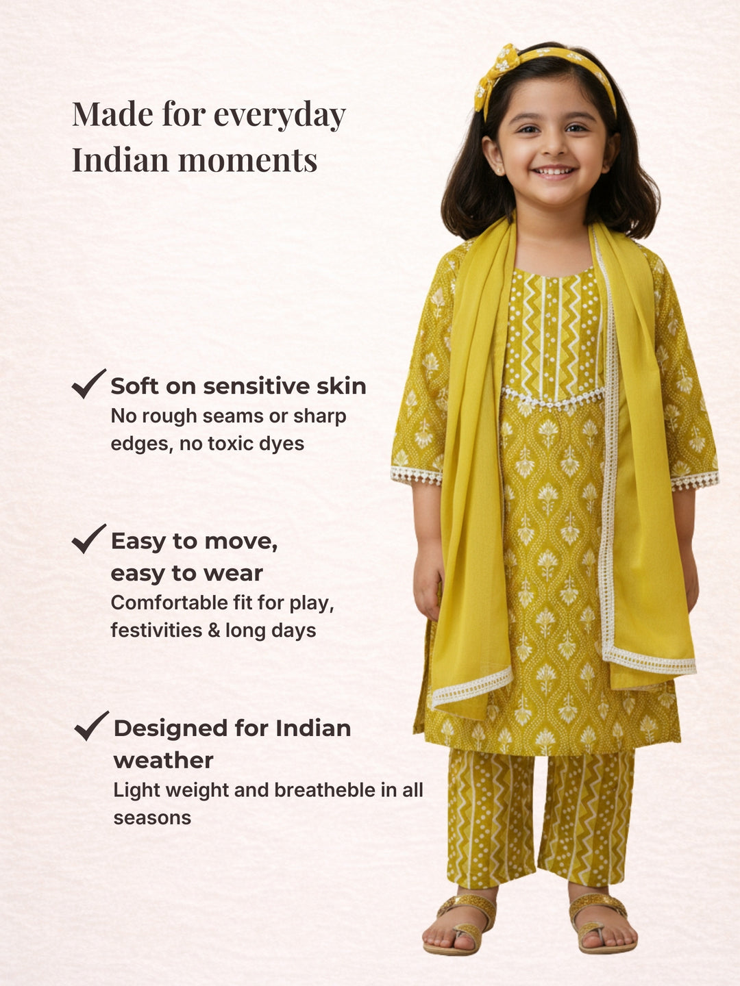 Mustard Motif Print Kurti Set