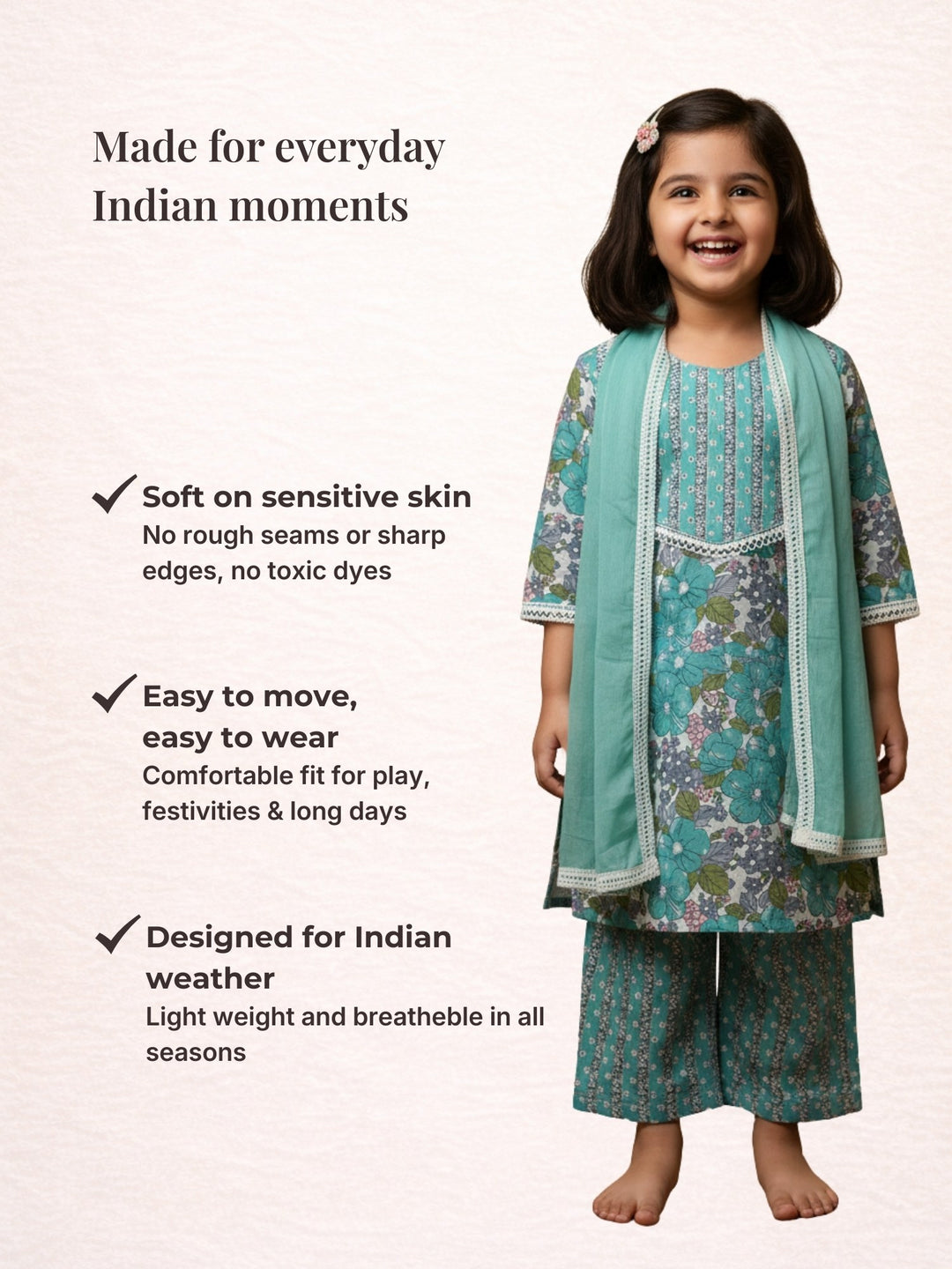 Blue Floral Print Kurti Set