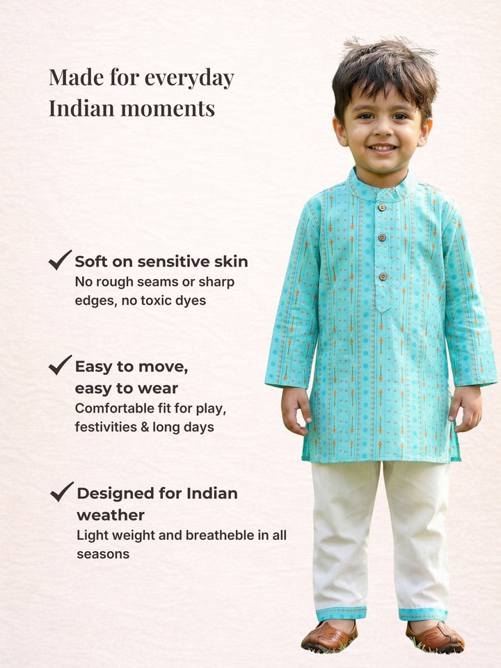 Aqua Tribal String Kurta Pajama Set