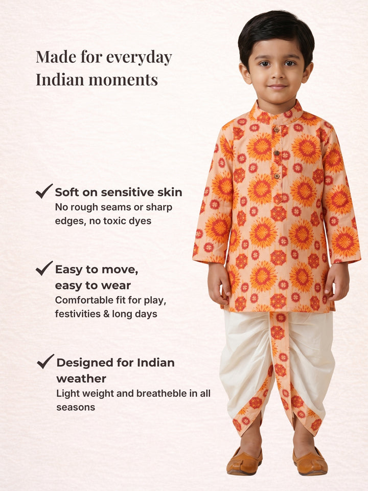 Orange Mandala Kurta Dhoti Set