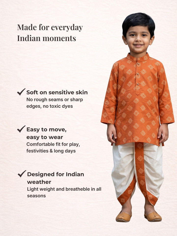 Rust Floral Butti Kurta Dhoti Set