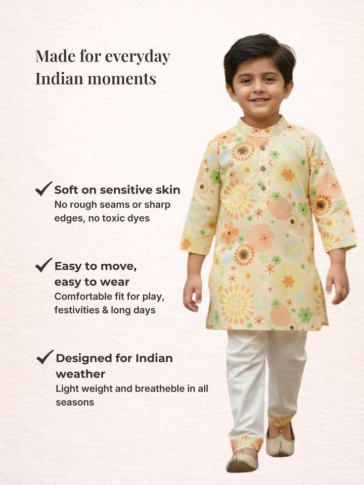 Yellow Floral Kurta Dhoti Set
