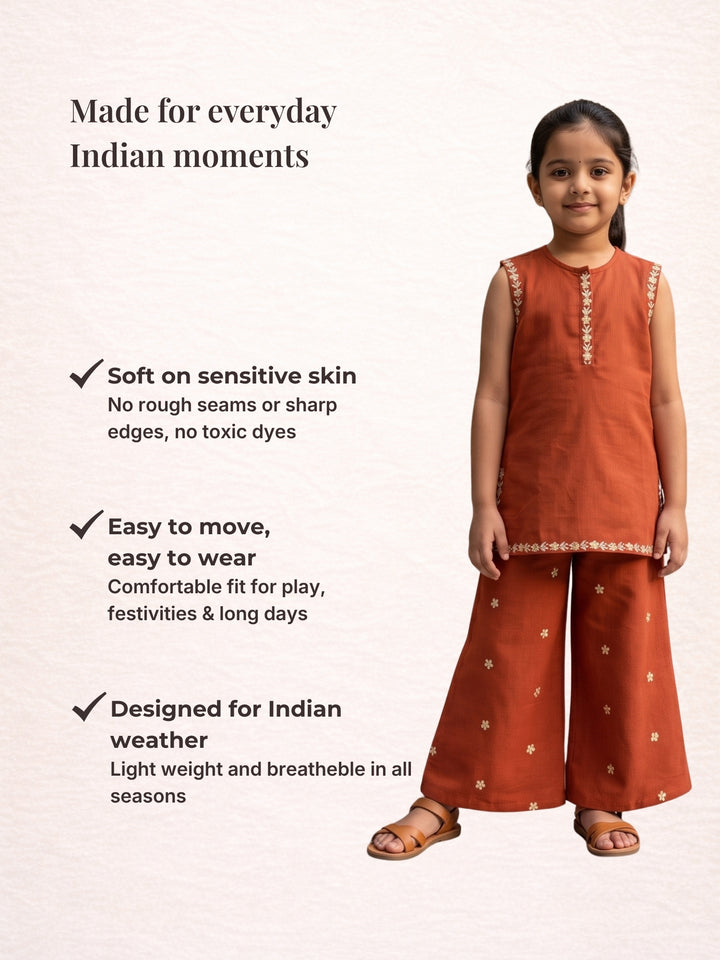 Maroon Embroidered Kurti Palazzo
