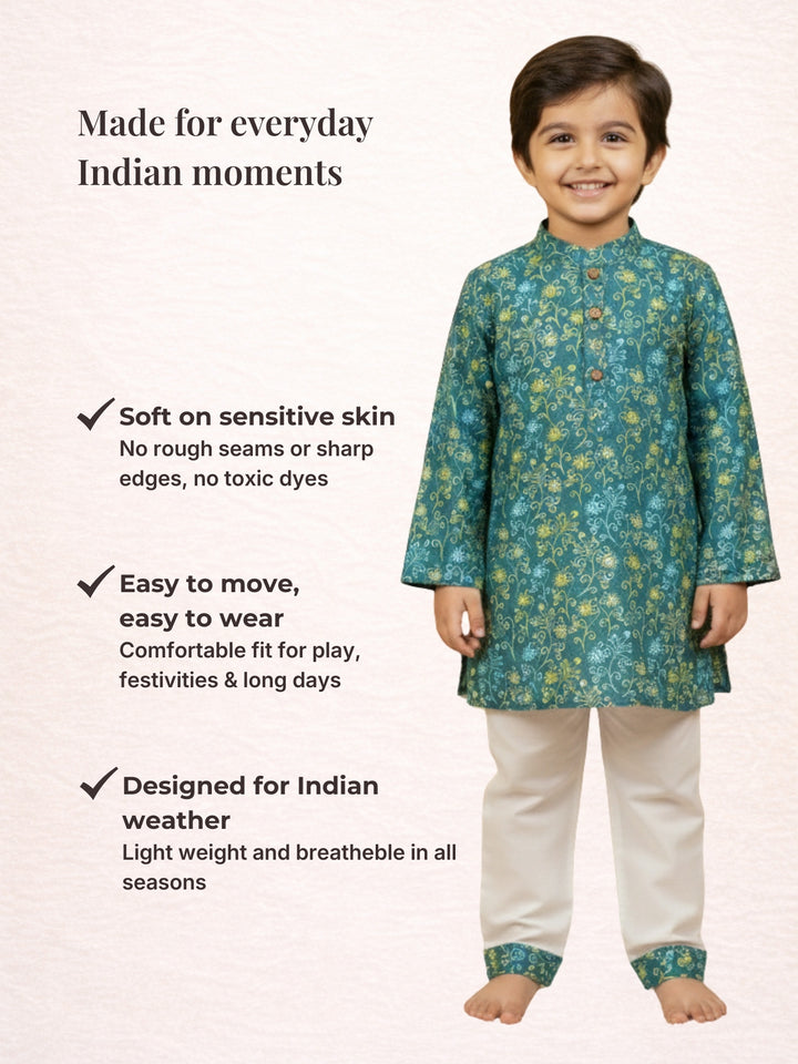 Teal Floral Vine Print