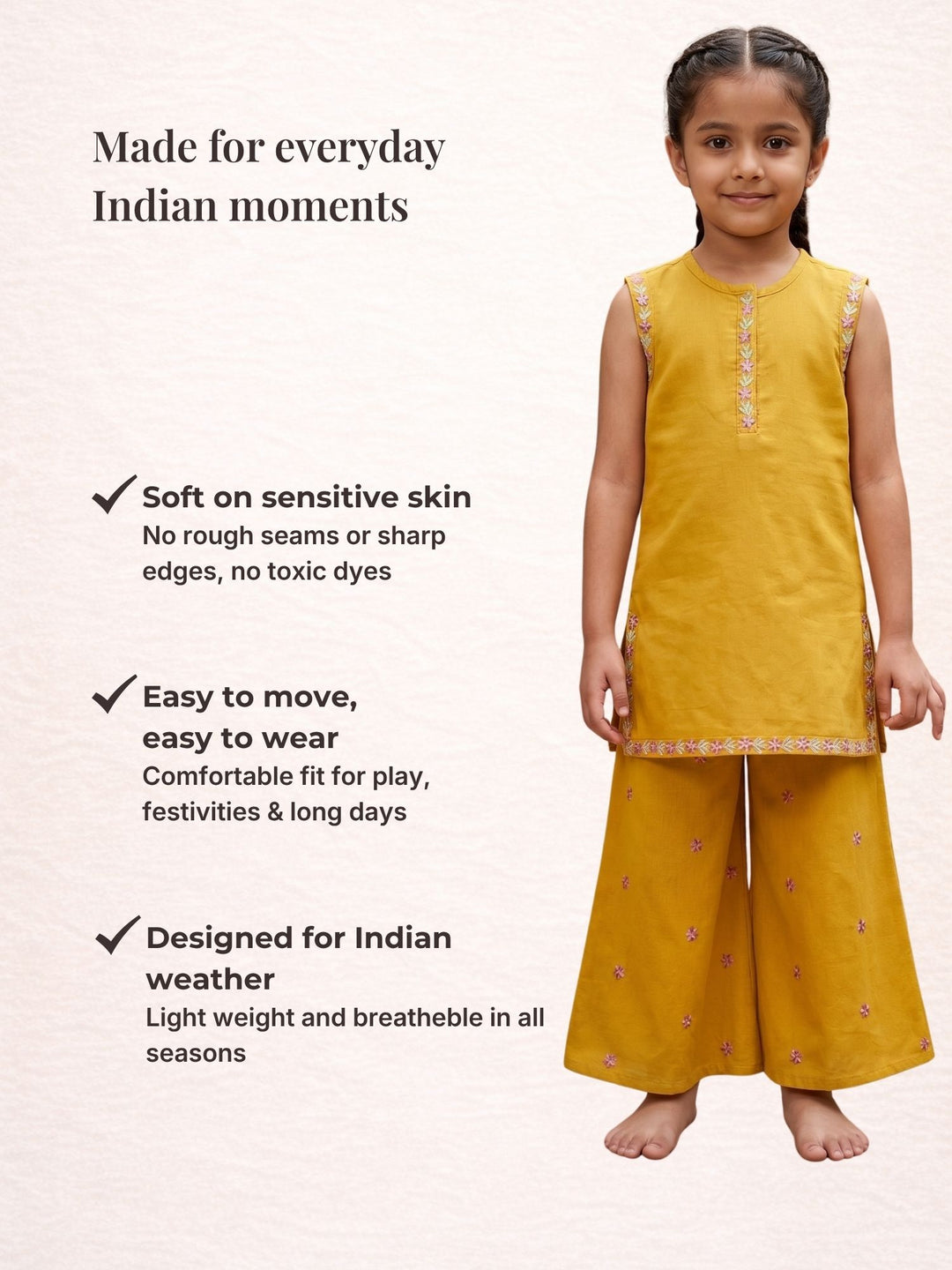 Mustard Embroidered Kurti Palazzo