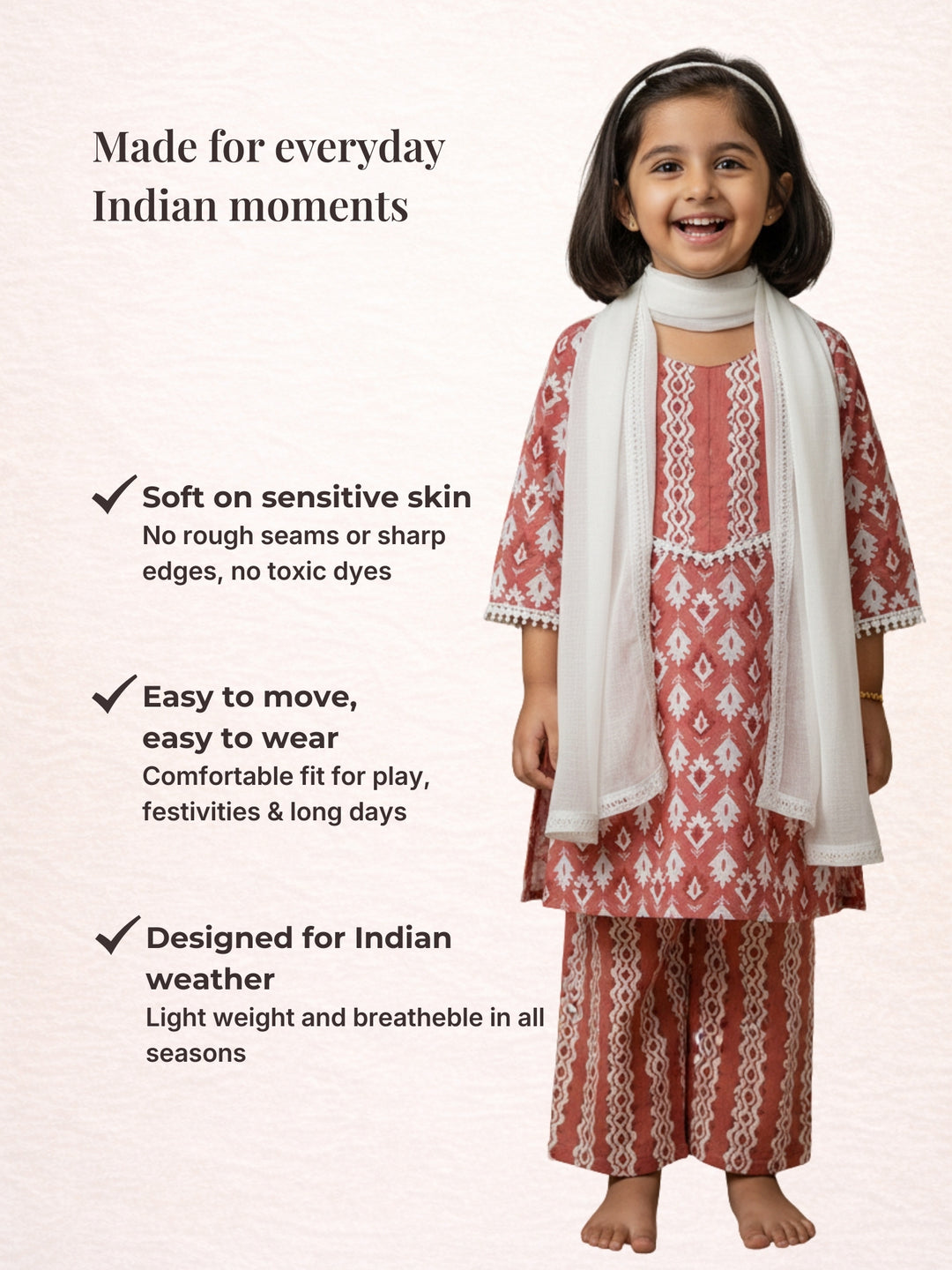 Rustic Red Print Kurti Set