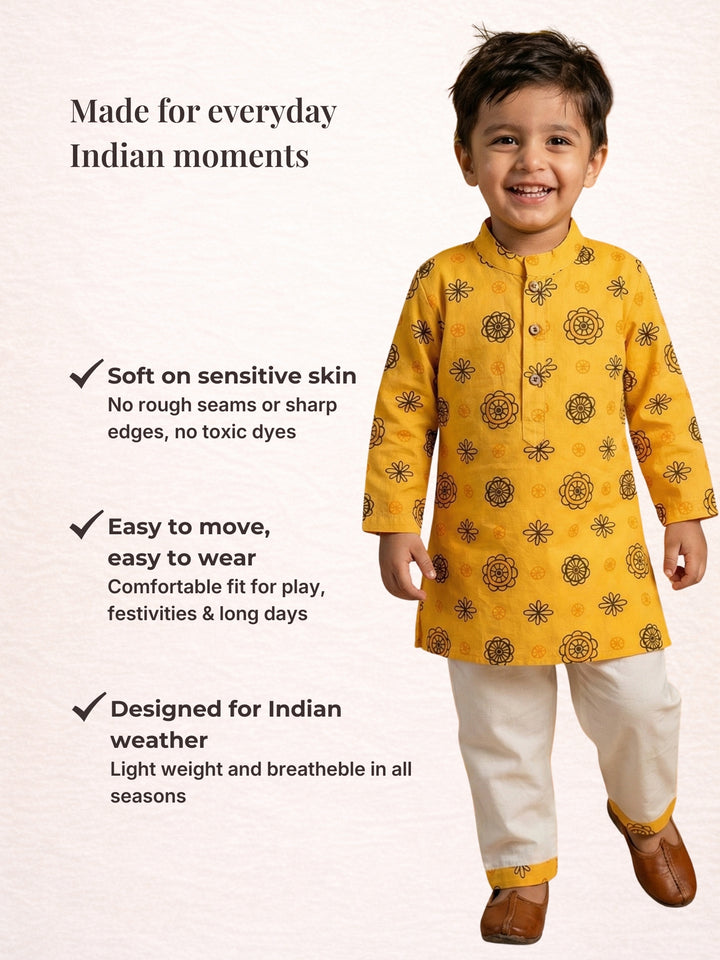 Golden Floral Motif Print