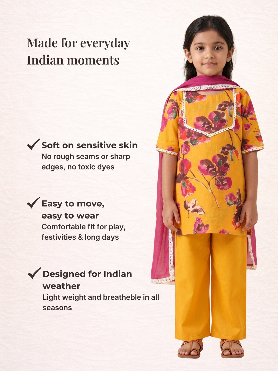 Mustard Water Color Floral Print Kurti Set