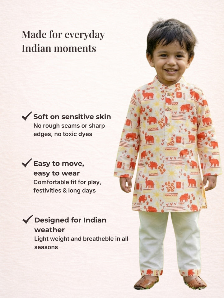 Elephant Motif Kurta Dhoti Set