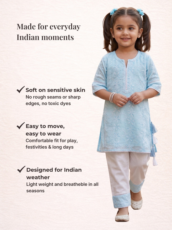 Blue Embroidered Kurti Set