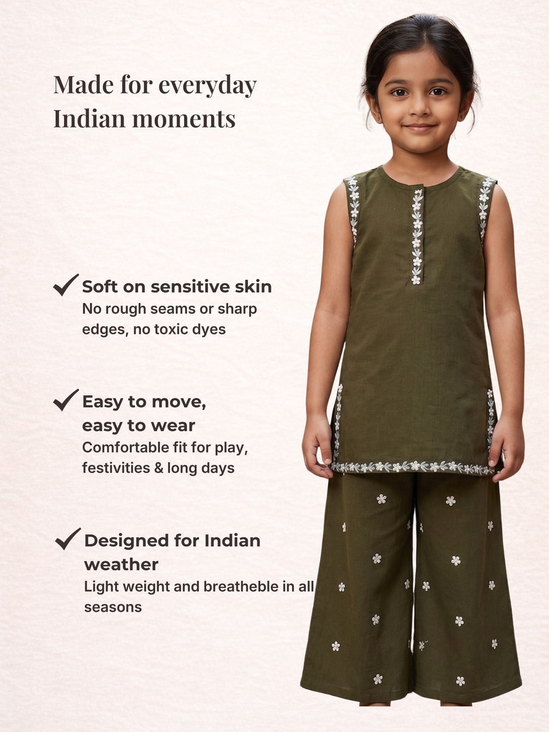 Olive Embroidered Kurti Palazzo