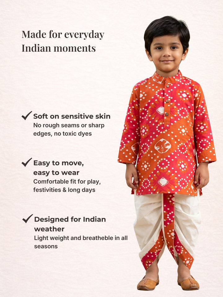 Magenta Bandhani Kurta Dhoti Set