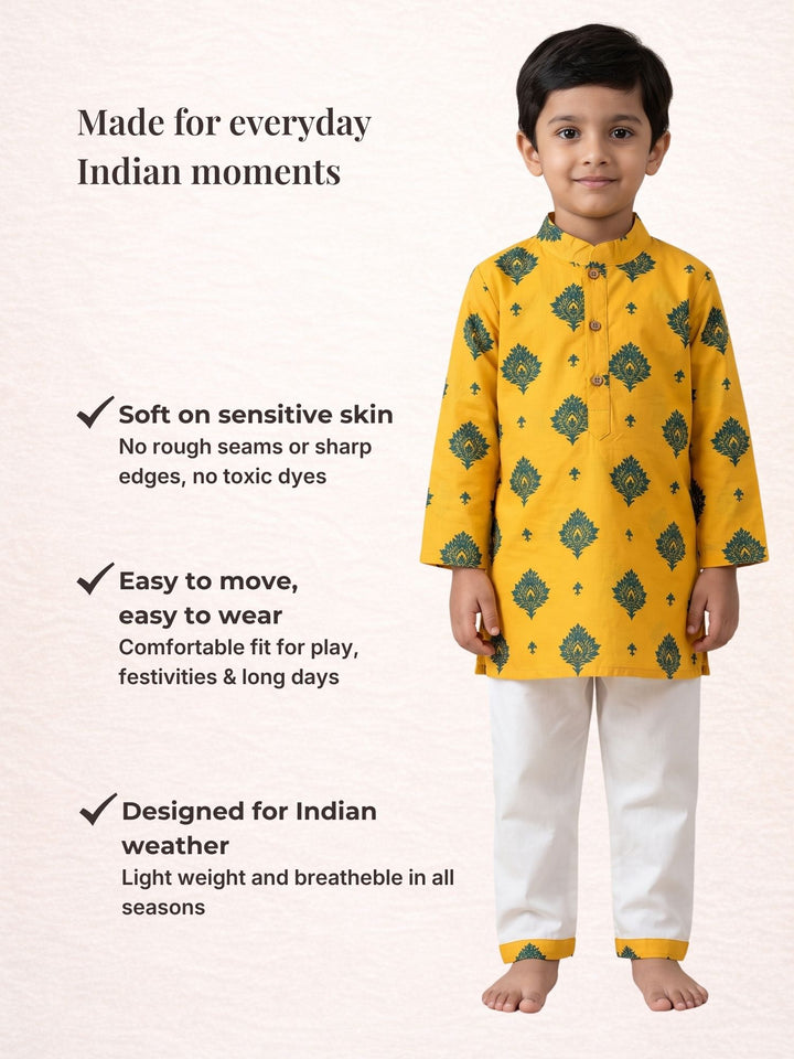 Yellow Leaf Floral Motif Print