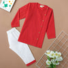 Kurta Pajama - Red Katha Stitched Embroidered with Side Cut