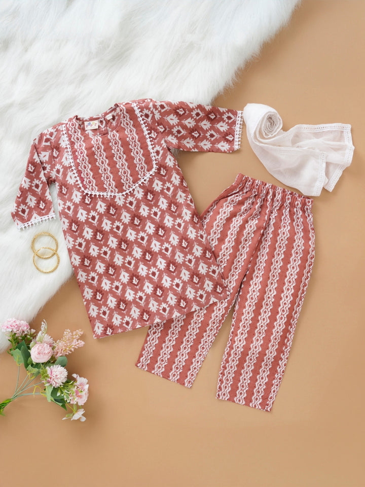 Rustic Red Print Kurti Set