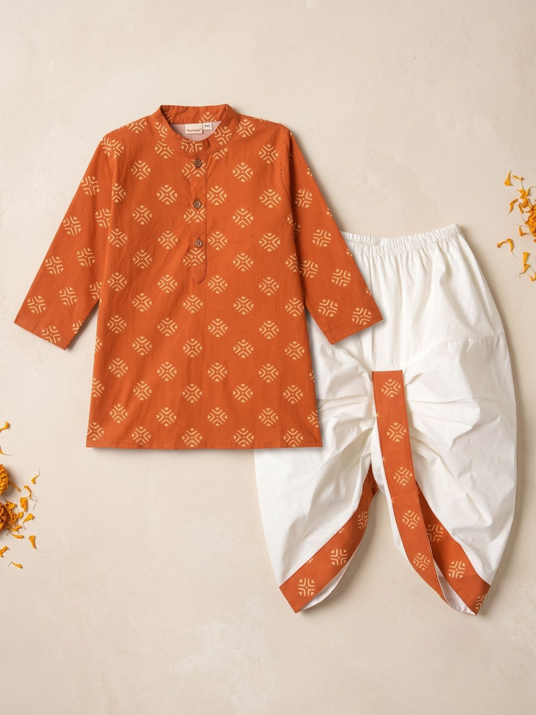 Rust Floral Butti Kurta Dhoti Set