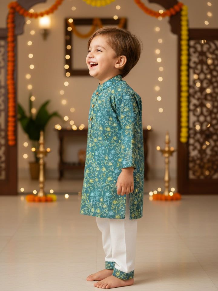 Teal Floral Vine Print