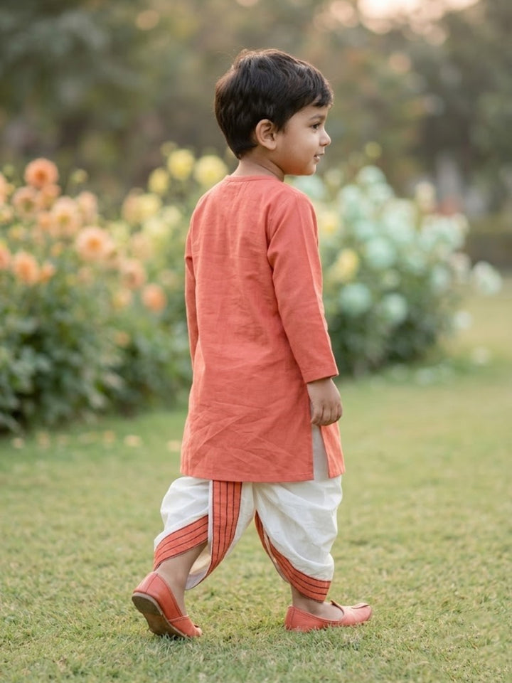 Coral Embroidered Kurta Dhoti Set