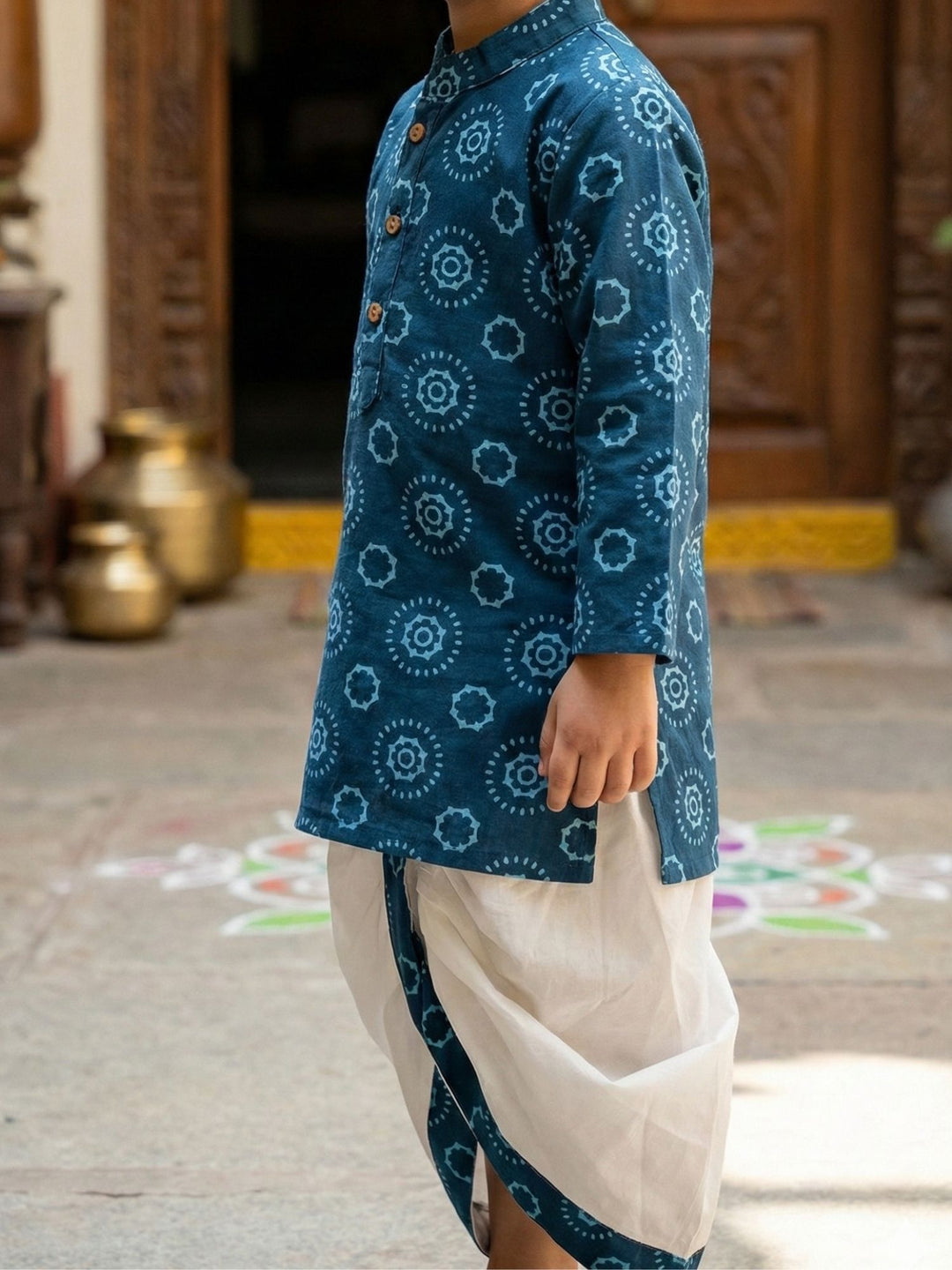 Navy Blue Mandala Kurta Dhoti Set