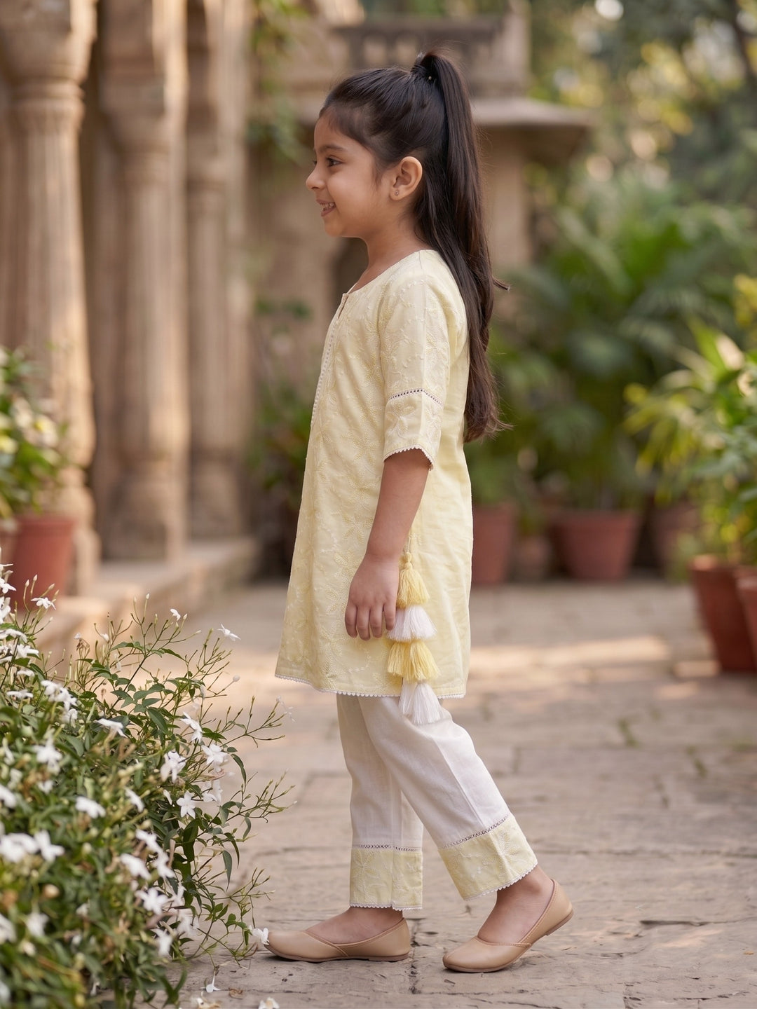 Yellow Embroidered Kurti Set