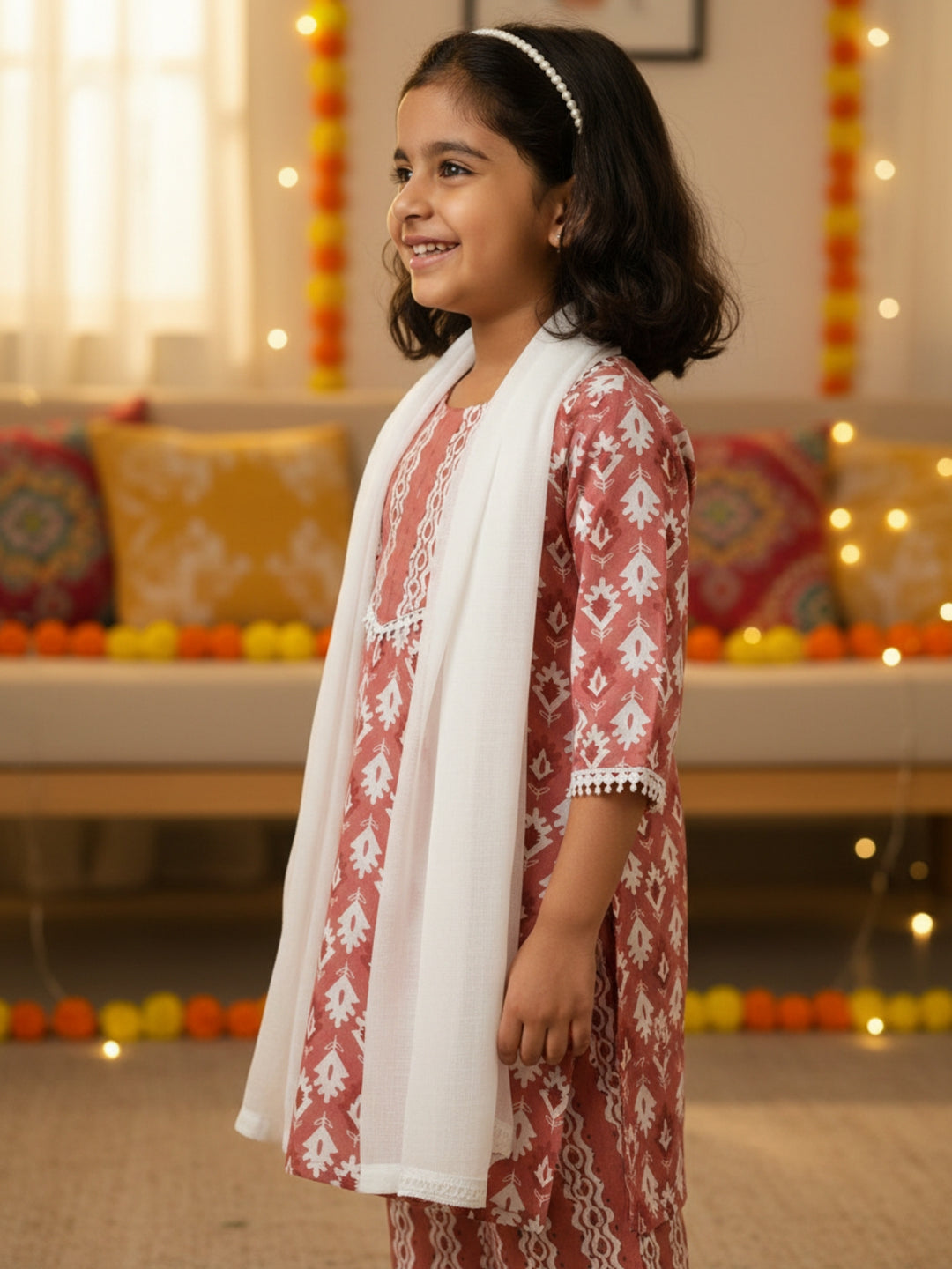 Rustic Red Print Kurti Set