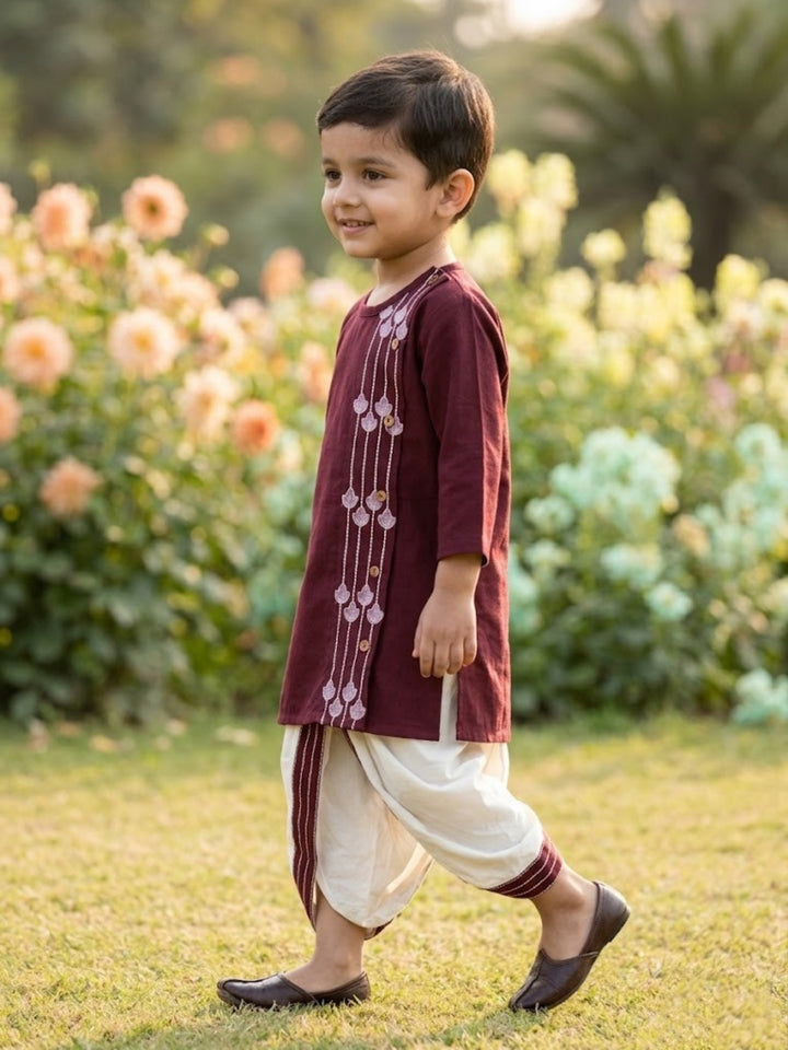Maroon Embroidered Kurta Dhoti Set