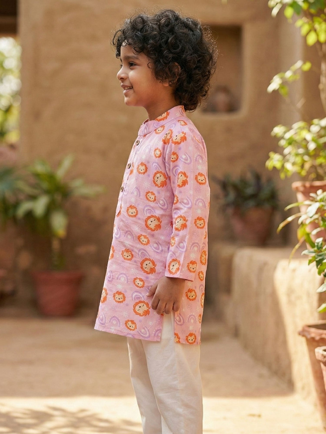 Pink Lion Rainbow Print