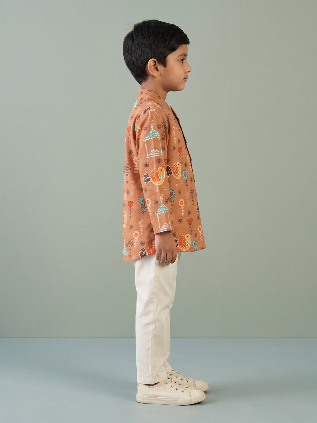 Brown Floral Bird Short Kurta