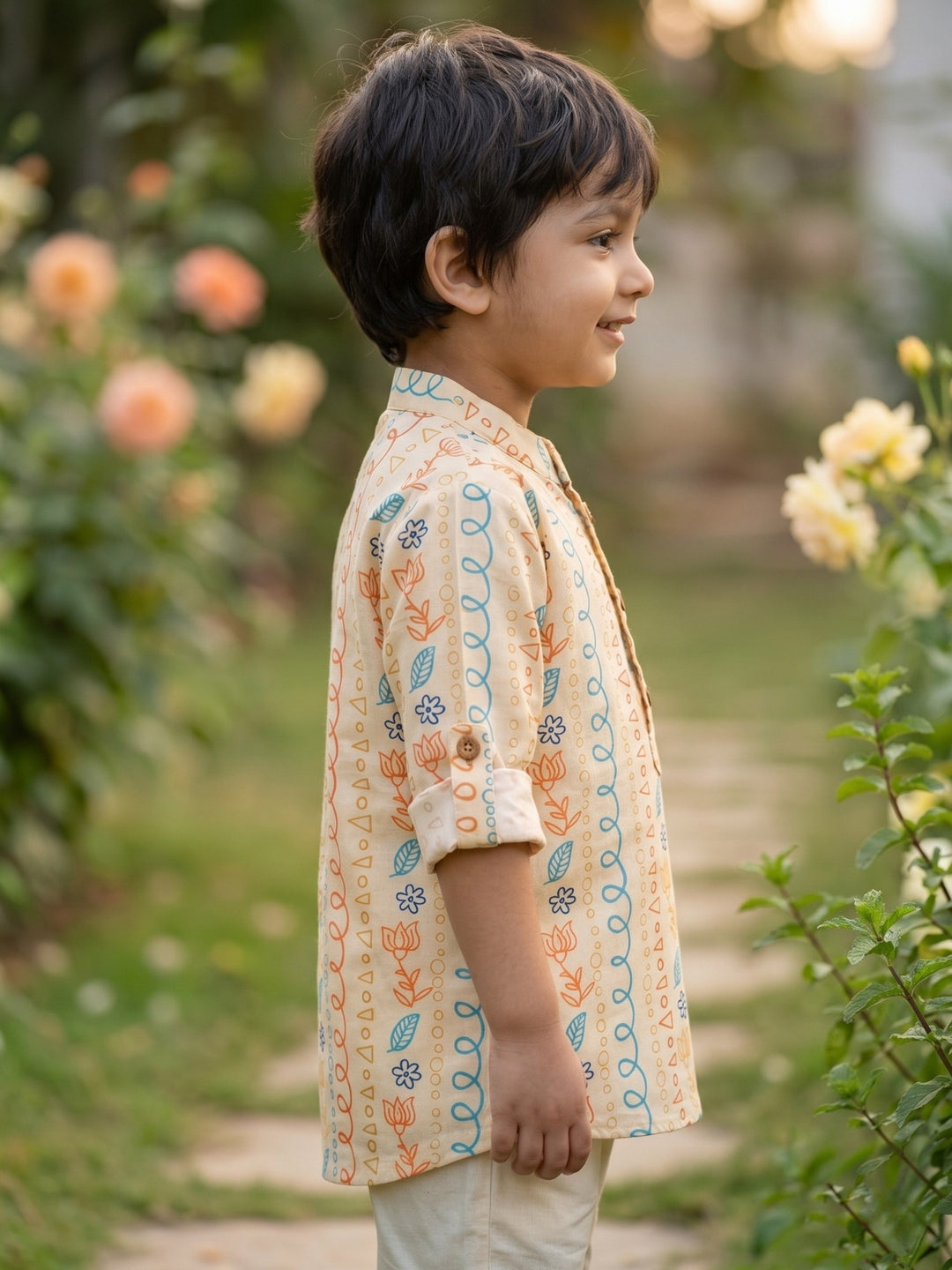 Yellow Tribal String Short Kurta