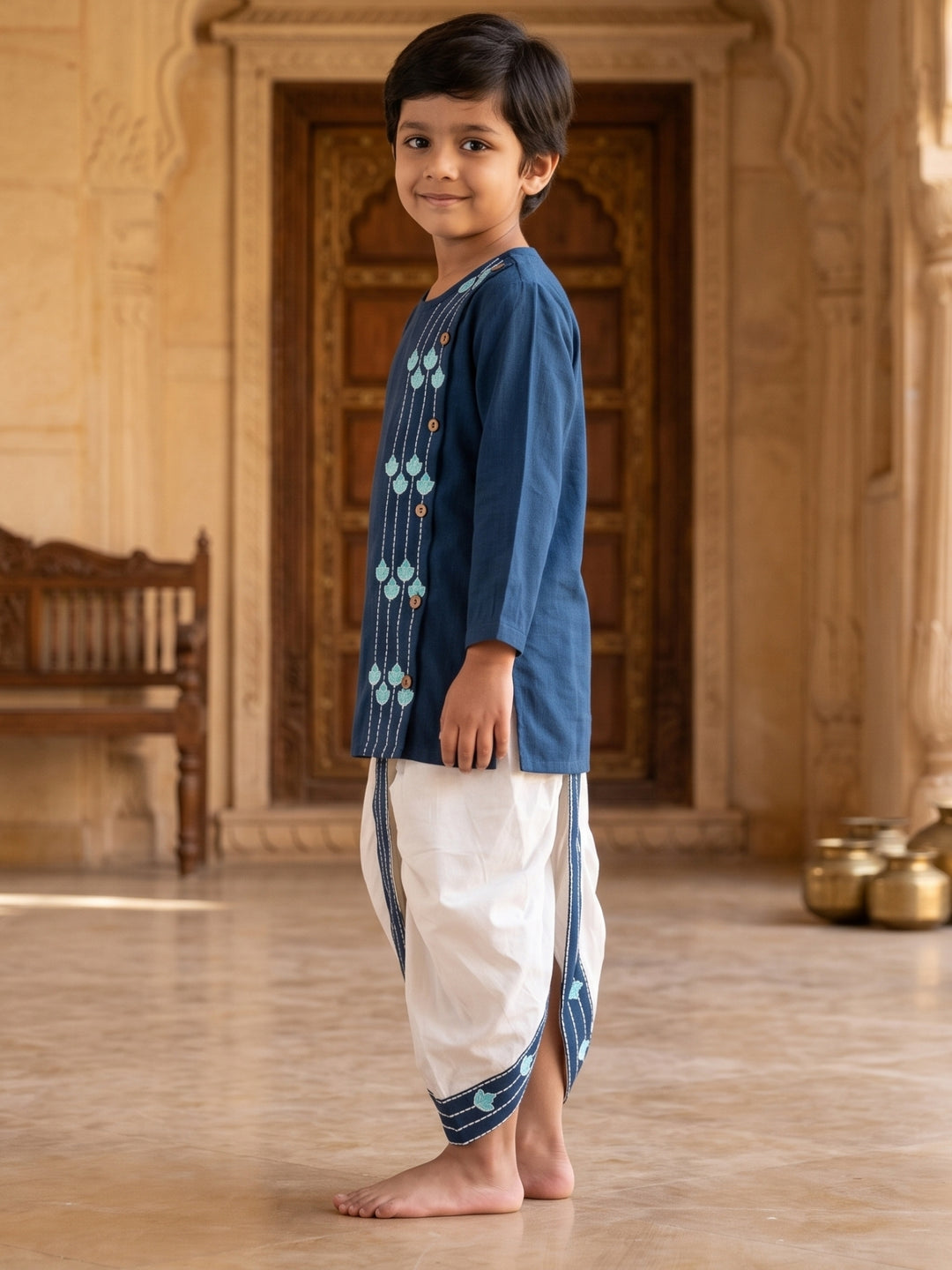Blue Embroidered Kurta Dhoti Set