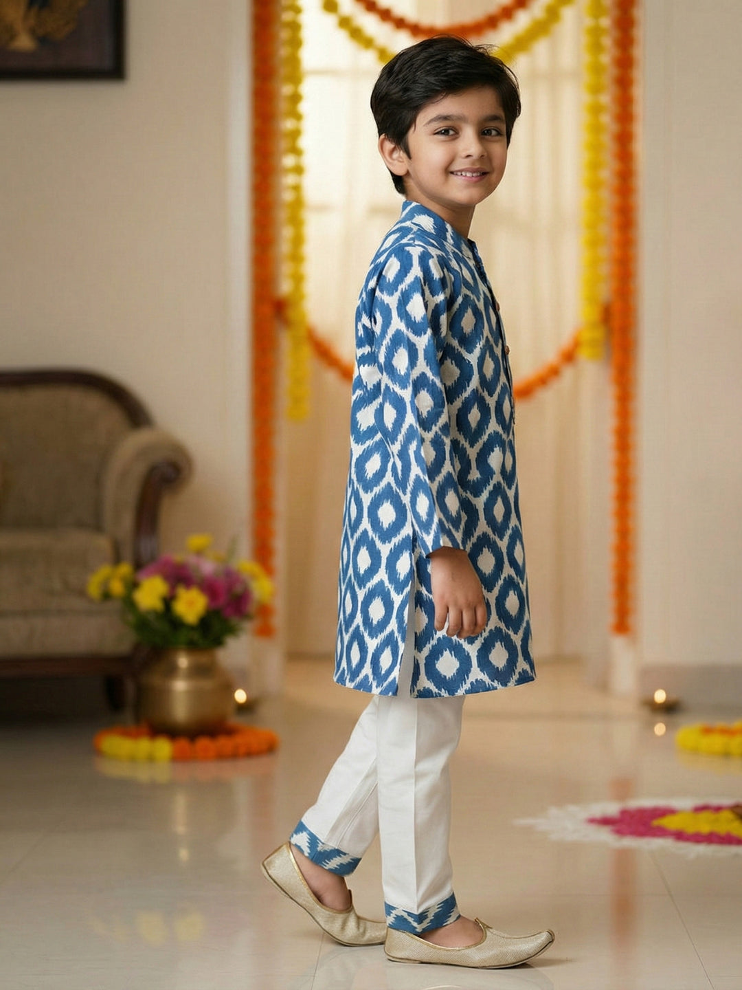 Blue Ikat Kurta Pajama Set