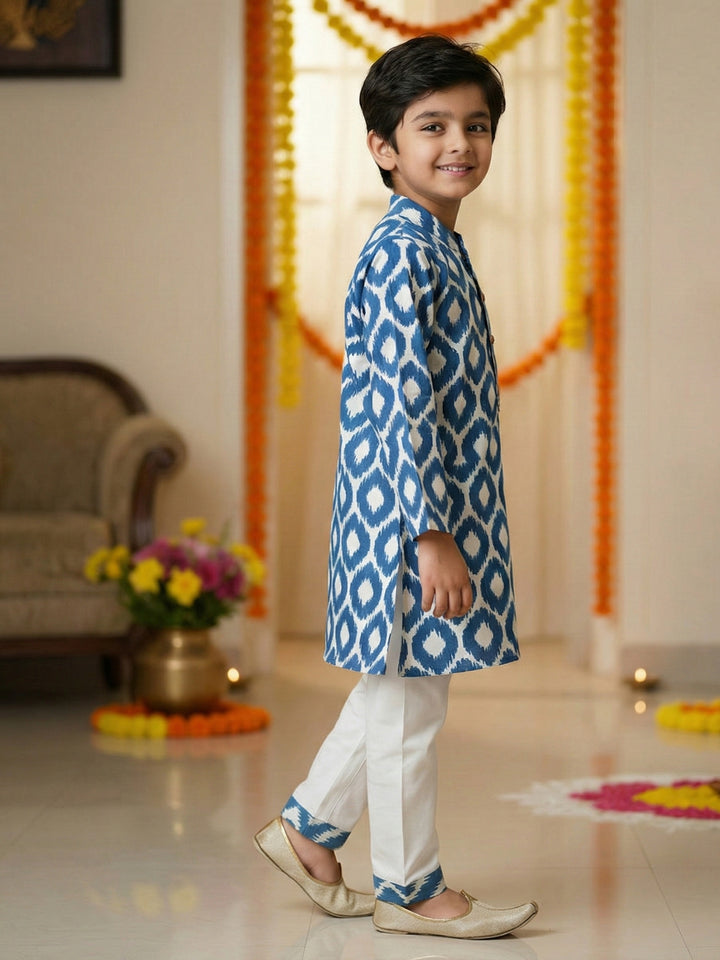 Blue Ikat Kurta Pajama Set