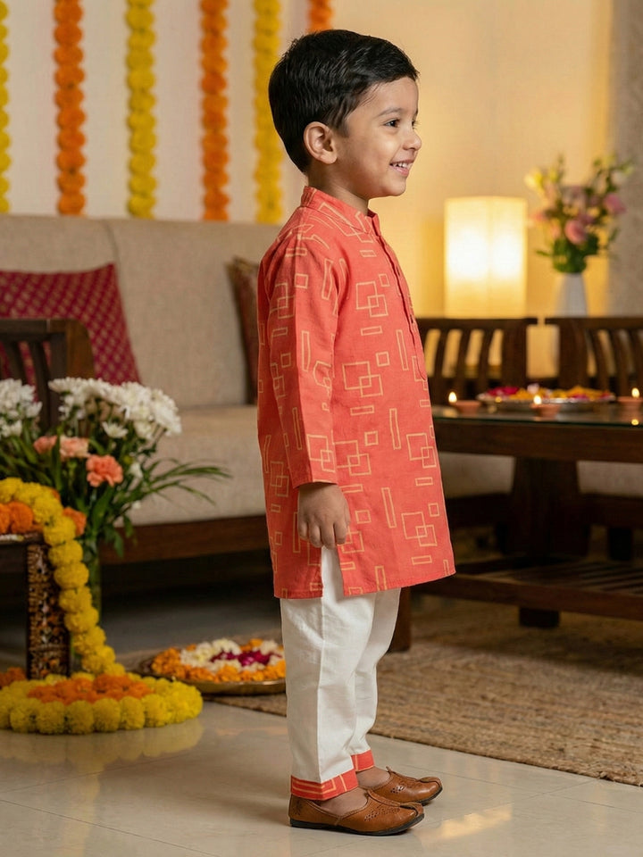 Coral Geometric Shapes Print