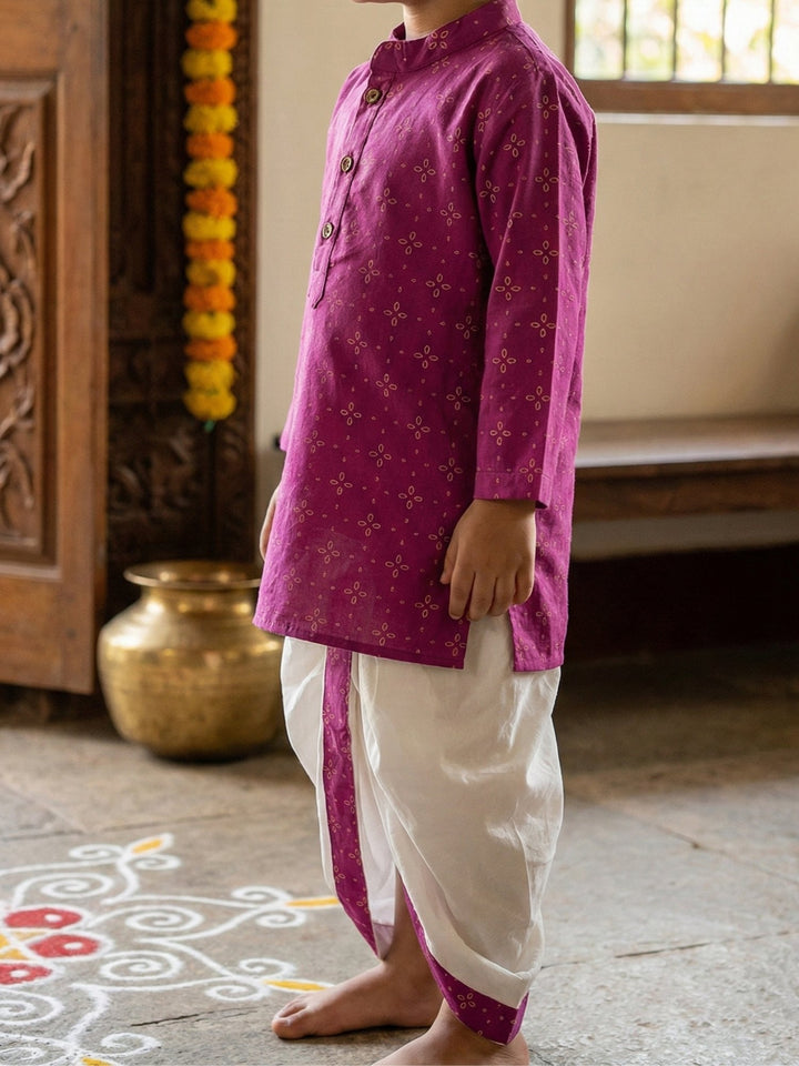 Magenta Motif Kurta Dhoti Set