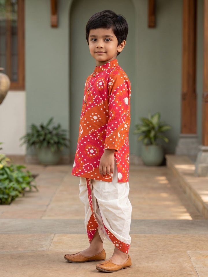 Magenta Bandhani Kurta Dhoti Set
