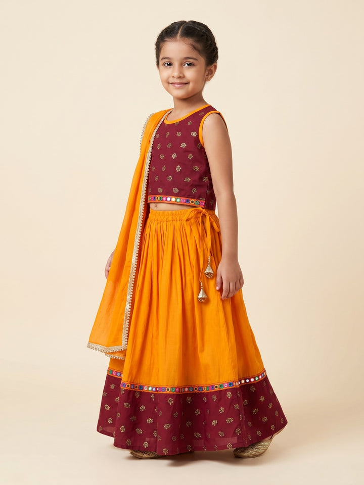 Red Golden Foil Printed Lehenga Choli Set &amp; Dupatta