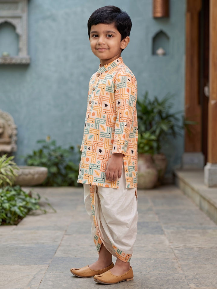 White Boho Geometric Kurta Dhoti Set