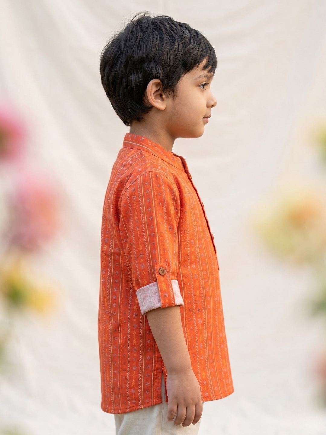 Orange Tribal Motif Short Kurta